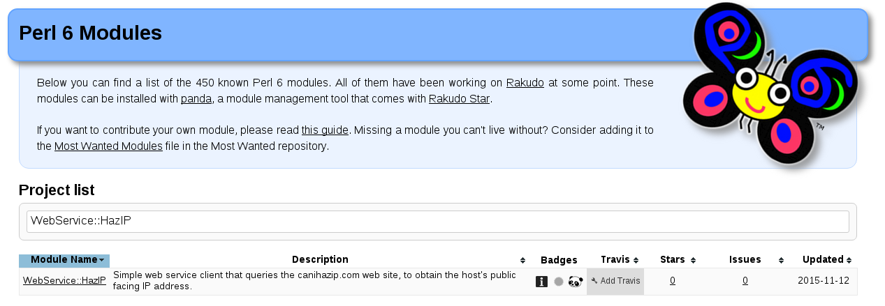 Screen grab of WebService::HazIP in Perl6 Modules
