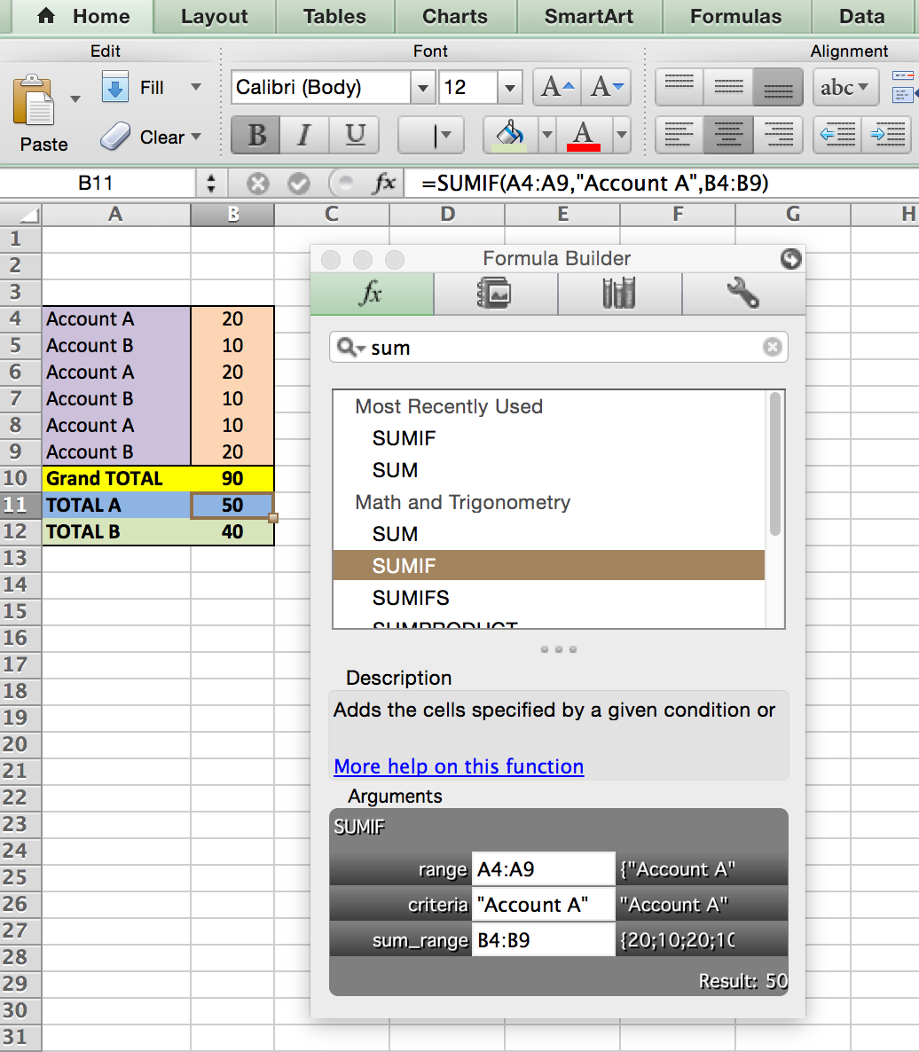 SUMIF example